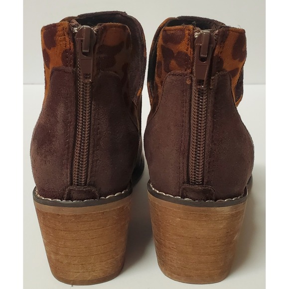 Pierre Dumas Boot West Bootie 6 NWT Brown Suede/ Animal Print Back Zipper - Picture 7 of 11